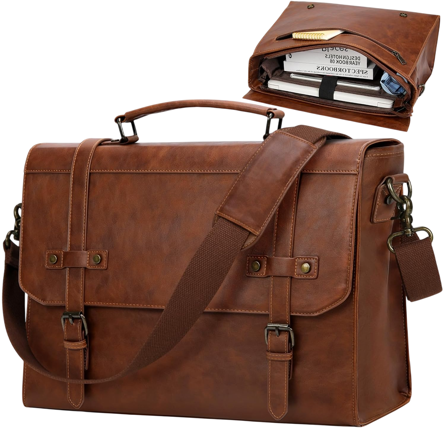 Rainsmore Mens Messenger Bag 17 Inch, Brown